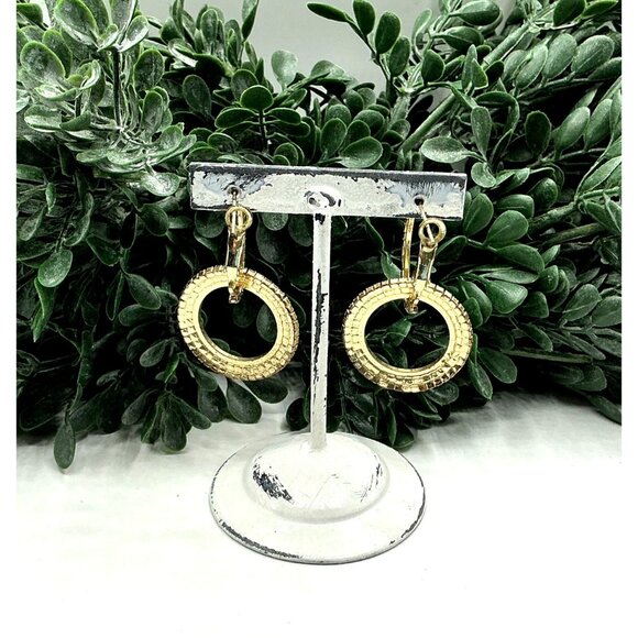 Gold Tone  Rhinestone Open Circle Leverback Drop Earrings Elegant Jewelry - Picture 9 of 9